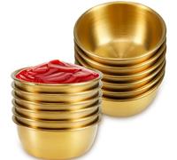 Tivcck 12 Pcs Mini Sauce Cups,Stainless Steel Condiment Cups,Reusable Sushi Dipping Dishes,Ketchup Dipping Cups,Small Pudding Condiment Cups for Home Kitchen Restaurant (Golden 60ml)