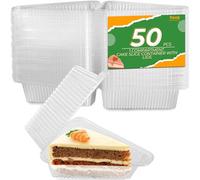 Tivcck 50 Pcs Cake Slice Plastic Container, Clear Individual Pie Slice Containers, 4 Inch Hinged Lid Cheesecake Containers for Take Out Packaging,Home,Bakery, Cafe, Flan, Desserts