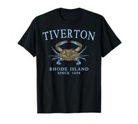 Tiverton Rhode Island Crab Town Since 1694 Cyan Letters T-Shirt