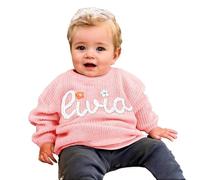 Tivhelrf Handcrafted Baby Knit Sweater with Custom Embroidered Name or Monogram, Specialized Gift for Infant Girl, Boy, Toddler, Kid 6-12M Pink