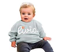 Tivhelrf Handcrafted Baby Knit Sweater with Custom Embroidered Name or Monogram, Specialized Gift for Infant Girl, Boy, Toddler, Kid 6-12M Ice Blue