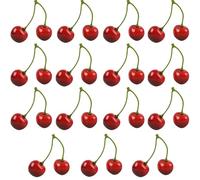 Tivleed 15Pcs Artificial Foam Cherries - Lifelike Red Fake Fruits with Stems, 7x2cm Realistic Cake Decorations for Kitchen, Desserts & Home Decor (Red&Black)