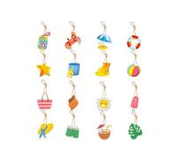 Tivleed 16pcs Summer Decorations - Tropical Beach Party Hanging Ornaments with Jute String for Garden, Home, Weddings - Multi-Color Wooden Tree Decorations for Summer Celebrations