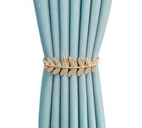 Tivleed 2 Pack Gold Curtain Tie Backs, No Drill Metal Spring Rope Holdbacks, Adjustable Curtain Clips with Spring Hook for Bedroom Home Office Window Decoration(2, Golden leaf style)