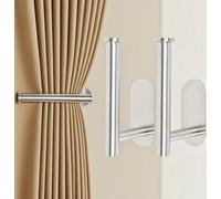 Tivleed 2 Pack No Drill Curtain Tie Backs Holdbacks, Self Adhesive Metal Curtain Hooks Wall Mount, Drapery Door & Window Holder Pull Backs for Living Room Home Decor (2, Silver minimalist style)