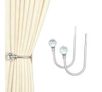 Tivleed 2 Pack Silver Curtain Tie Backs Holdbacks, U-Shape Wall Mounted Metal Curtain Hooks with Crystal Head Finials, Includes Screws & Plugs for Drapes, Coats, Living Room Bedroom Door Window