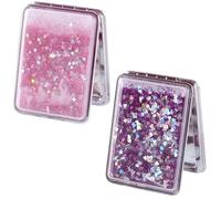 Tivleed 2 Pcs Compact Mirror, Portable Mirror, Pocket Mirror Double Sided Make Up Magnifying for Women Girls Travel Pink/Purple Rectangle(5.5x7.5cm)