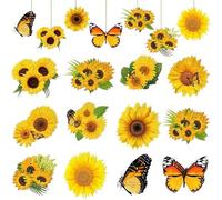 Tivleed 24PCS Wooden Hanging Ornaments for All-Season Tree & Home Decor - Sunflower and Butterfly Designs, Farmhouse Style Decorations for Indoor, Fireplace, Parties, and Birthday Celebrations