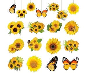 Tivleed 24PCS Wooden Hanging Ornaments for All-Season Tree & Home Decor - Sunflower and Butterfly Designs, Farmhouse Style Decorations for Indoor, Fireplace, Parties, and Birthday Celebrations
