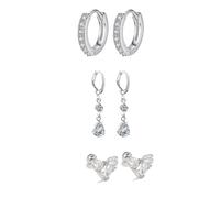 Tivleed 3-Pair Silver Electroplated Earring Stack Set for Multiple Piercings | Hypoallergenic Alloy Earrings for Women, Perfect for Everyday Wear to Social Events