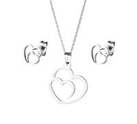Tivleed 3-Piece Heart Jewellery Set - Silver-Toned Necklace & Stud Earrings for Everyday Wear, Giftable Accessories for Women & Men