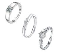 Tivleed 3Pcs Silver Rings for Women Adjustable Rings with Cubic Zirconia, Elegant Statement Ring Set, Gifts for Women Ring for Everyday Wear A Stylish Choice for Fashion Enthusiasts