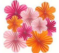 Tivleed 9 Pack Paper Flowers- Pink, Rose Red & Orange Artificial Flowers (35cm, 25cm, 20cm) with Wave Petals Pink Party Decorations Ideal for Engagement Parties, Garden,Wedding & Wall Decor