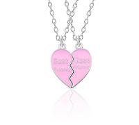 Tivleed Best Friend Necklace For 2 Girls Women Heart Split Pendant Pink O-Link Chain BFF Gift Birthday Christmas Jewellery