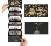 Tivleed Birthday Money Envelope Card for Cash Gifts, Surprise Money Holder with 6 Pockets for Men Women Kids, Black Gold Cash Wallet for Boys Girls Birthday Gifts