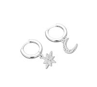 TIVLEED Celestial Moon & Star Drop Huggie Earrings - Silver-Toned Copper Hoop Earrings for Women & Men, Trendy Cartilage Jewellery for Daily Wear, Fashion Gift for Young Adults