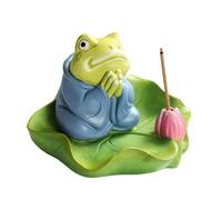 Tivleed Ceramic Green Frog Incense Holder with Lotus Leaf Tray - Cute Animal Statue Home Décor, Incense Burner for Sticks & Cones, Mini Zen Garden Accessory (8.5x7.5x5.7cm)