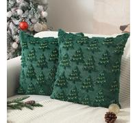 Tivleed Christmas Cushion Covers, Christmas Decorations, Green Cushion Covers, 45x45cm christmas Tree Design Plush Velvet Pillow Case for Sofa Bedroom with Hidden Zipper
