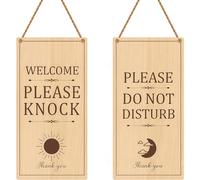 Tivleed Do Not Disturb Door Sign - Reversible Effect Acrylic Plaque with Sun & Moon Design, 'Welcome Please Knock' & 'Meeting in Session' Notices (20x10cm) - No Drill Hanger for Office, Home, Therapy