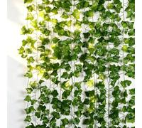 Tivleed Fake Ivy Garland, Artificial Ivy Vine Leaves with Thick Dense Foliage - 12 Pack Green Ivy Garland for Wall Decor Outdoor Indoor, Waterproof Fake Vines for Wedding Arch, Fence, Pipe Cover