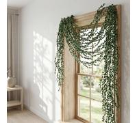 Tivleed Fake Ivy Garland, Self-Adhesive Artificial Vines with Bendable Stems, Realistic Greenery Leaves for Wall Home Party Decor, 7.5M*2PCS
