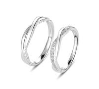 Tivleed For Women and Men Silver Couple Rings Set, Adjustable Thumb Rings, Polished Interlocking Design with Cubic Zirconia, Romantic Gift for Birthday & Anniversary
