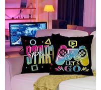 Tivleed Gaming Cushion Cover 45x45cm (Pack of 2) - Controller & Console Design Linen Pillow Case for Boys Bedroom, Gaming Room, Sofa & Chair Decor