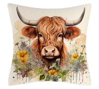 Tivleed Highland Cow Cushion Cover (45x45cm) - Soft Scottish Farmhouse Decor, Cream Yellow Throw Cushion Case for Couch, Bed - Unique Gifts for Women or family, Home Accessories