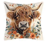 Tivleed Highland Cow Cushion Cover (45x45cm) - Soft Scottish Farmhouse Decor, Cream Yellow Throw Cushion Case for Couch, Bed - Unique Gifts for Women or family, Home Accessories