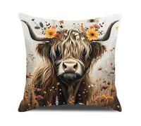 Tivleed Highland Cow Cushion Cover (45x45cm) - Soft Scottish Farmhouse Decor, Multicolour Throw Cushion Case for Couch, Bed - Unique Gifts for Women or family, Home Accessories