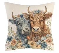 Tivleed Highland Cow Gifts, Highland Cow Cushion, Scottish Gifts, Scottish Home Decor, Animal Print Cushion Cover, 45x45cm Floral Throws for Sofa Living Room