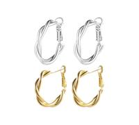 Tivleed Hoop Earrings for Women 2 Pairs Gold & Silver Twisted Hoops Earrings Set 13/15/20mm