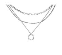 Tivleed Layered Necklace for Women,silver necklaces for women Triple Layer Chain Necklace with Openwork Wave-Line Quadrilateral Pendant, Durable Silver Jewellery Gift