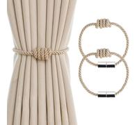 Tivleed Magnetic Curtain Tie Backs, Tie Backs for Curtains, Curtain Tiebacks, Light Beige 45cm Magnetic Closure Drapery with Hand Woven Rope Knot, Decorative for Home Office Window Curtains