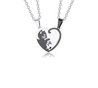 Tivleed Matching Necklaces for Couples, Cat Necklace, Matching Necklaces, Friendship for 2 Contrasting Black & White Cat Pendant Stainless Steel Collar Chain, Unisex Jewellery Gifts for Pet Lovers