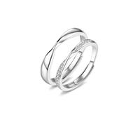 Tivleed Matching Pair Steel Rings - Silver-Toned Geometric Couple's Set, Adjustable Unisex Design