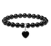 Tivleed Obsidian Bracelet, Crystal Bracelet, Bead Bracelets, Beaded Bracelets for Women, 8mm Black Gemstone with Silver Heart Pendant, Ladies Mum Girlfriend Jewellery Gift, Birthday Valentines