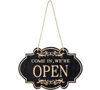 Tivleed Open Closed Sign for Shop, 7.81x11.8in MDF Chocolate & Gold with Rope for Hanging - Double Sided Open Closed Signs for Bookstores, Florists, Boutique Shops Window Display