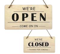 Tivleed Open Closed Sign for Shop, Two Sided Wooden Hanging Business Door Sign with Cord, 5.1in x 9.8in x 0.28in Thick Solid Wooden Vintage Style