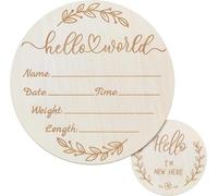 Tivleed Personalized Baby Birth Announcement Sign - Hello World Double-Sided Engraved Round Plaque (14.8cm) - Newborn Announcement Keepsake, Nursery Wall Decor, Rounded Edges