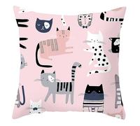 Tivleed Pink Cushion Cover, Cat Cushion Cover, Pink Pillow Case 45x45cm - Soft Cotton Square Throw Pillow Cover Decor Home Livingroom Sofa Bedroom Decor 18x18 Inches(Pink-Cat)