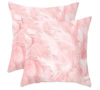 Tivleed Pink Cushion Covers, Pink Cushions, Throw Pillow Cases 45x45cm (18x18 Inch) Set of 2, Decorative Vintage Feather Cushion Covers for Sofa Bed Living Room (Cotton-Feather, 2)