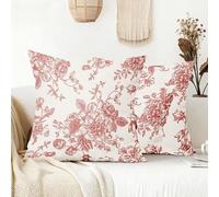 Tivleed Pink Cushion Covers, Pink Cushions, Throw Pillow Cases 45x45cm (18x18 Inch) Set of 2, Decorative Vintage Floral Cushion Covers for Sofa Bed Living Room (Linen-Flower, 2)