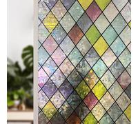 Tivleed Rainbow Window Film Privacy Self-Adhesive, Decorative Static Cling Vinyl with Diamond Pattern, Window Covering for Home & Bedroom Glass, 30x200cm