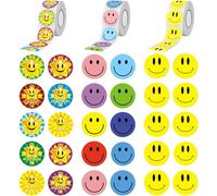 Tivleed Reward Stickers, 1500Pcs Smiley & Star Stickers for Kids - 3 Rolls Mixed Designs: Yellow Smiley, Star Smiley & 8 Colourful Faces for Classroom, Teacher Supplies, Behaviour Chart