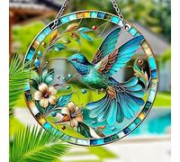 Tivleed Round Hummingbird Acrylic Wall Art - 20x20cm Weatherproof Outdoor Decor with Metal Chain, Colorful Bird Hanging Decor for Fence, Patio, Porch, Yard - Vibrant Indoor/Outdoor Garden Art