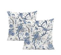 Tivleed Set of 2 Chinoiserie Blue Birds Cushion Covers, 45x45cm Double-Sided Plush Velvet Square Pillow Covers for Sofa, Bed, Living Room with Hidden Zipper