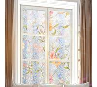 Tivleed Stained Glass Window Film, Vintage Floral Static Cling for Home Door Privacy, Rainbow Effect Decorative Film, 30x200cm