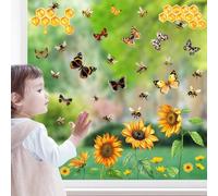 Tivleed Static Cling Window Stickers - No Residue, 94PCS Sunflower Decals with Bees & Butterflies, Reusable Glass Decor for Classroom & Home