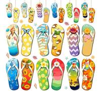 Tivleed Summer Decorations Hanging Wooden Ornaments, 24pcs Wooden Hanging Ornaments with Hemp String for Beach Parties, Garden & Home Decor, Tropical Summer Beach Party Decorations Supplies